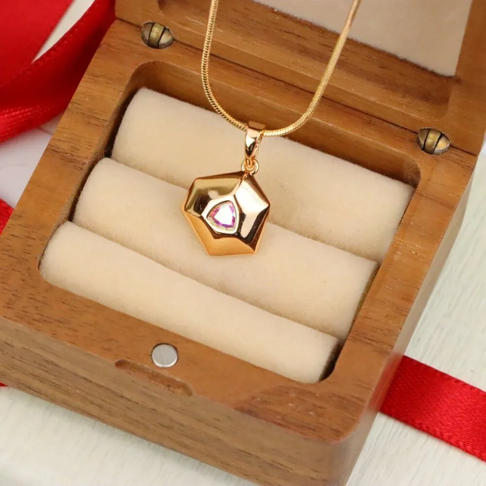 "Gold-Plated Satin White Pendant with Iridescent Center Stone, XPPT1749 - Picture 8 of 13